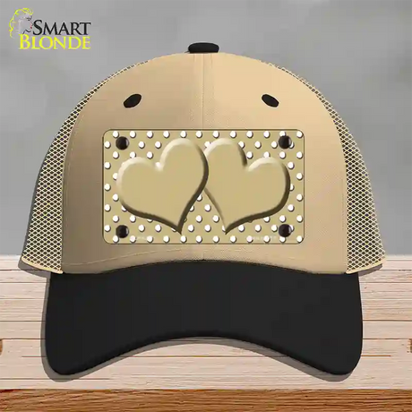 Gold White Polka Dot Center Hearts Novelty License Plate Hat Mesh / Khaki|Black