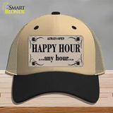 Happy Hour Any Hour Novelty License Plate Hat Mesh / Khaki|Black