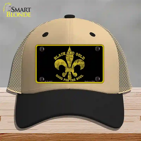 Saints Fleur De Lis Black Novelty License Plate Hat Mesh / Khaki|Black