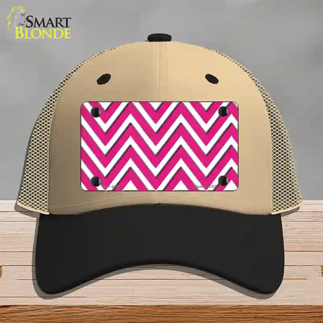 Pink White Large Chevron Novelty License Plate Hat Mesh / Khaki|Black