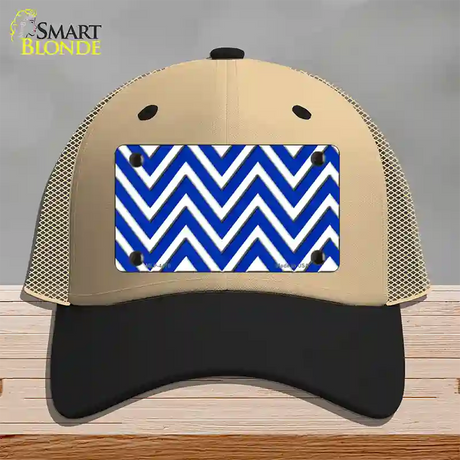 Blue White Large Chevron Novelty License Plate Hat Mesh / Khaki|Black