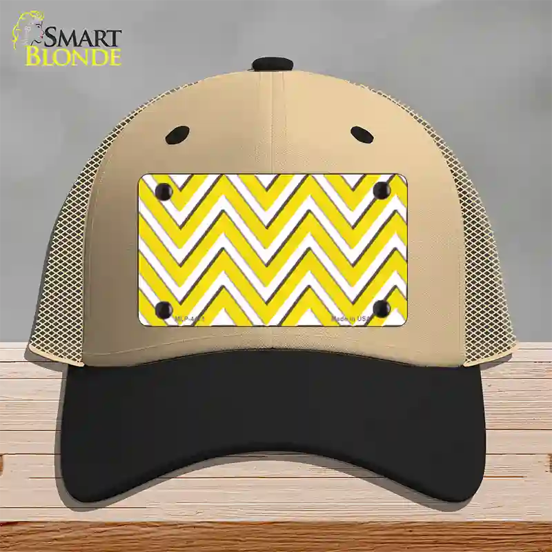 Yellow White Large Chevron Novelty License Plate Hat Mesh / Khaki|Black