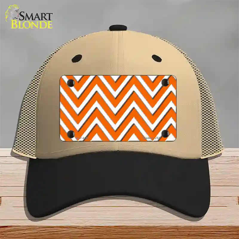 Orange White Large Chevron Novelty License Plate Hat Mesh / Khaki|Black