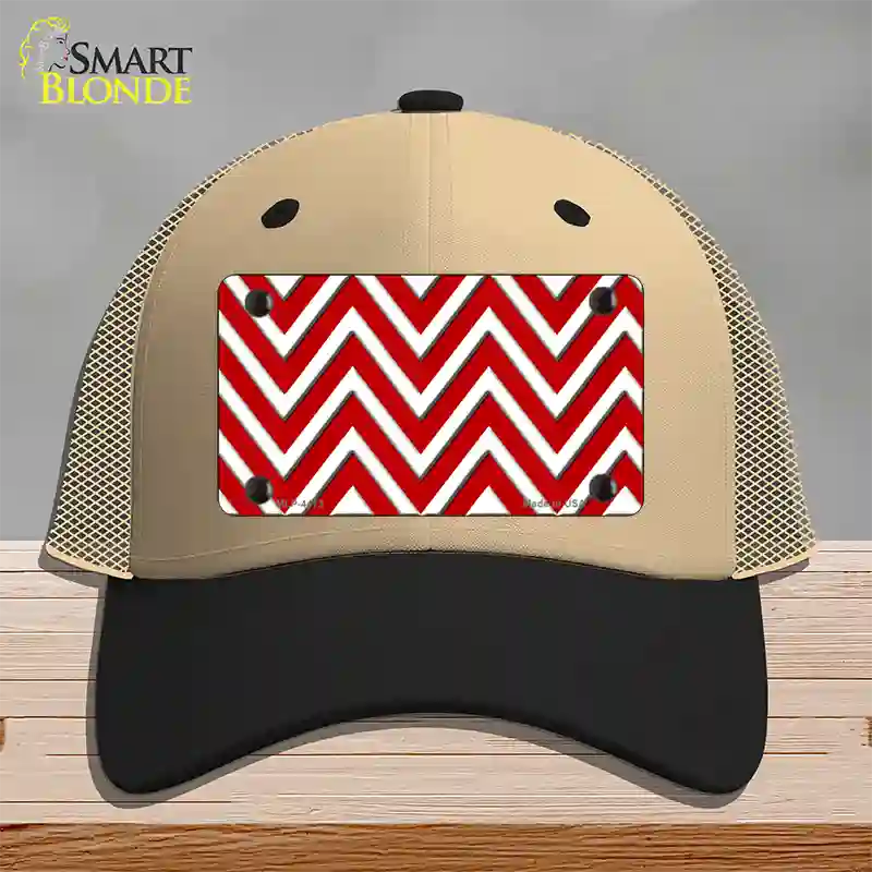 Red White Large Chevron Novelty License Plate Hat Mesh / Khaki|Black