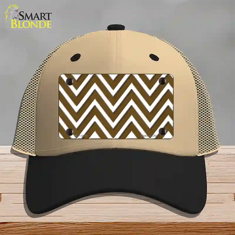 Brown White Large Chevron Novelty License Plate Hat Mesh / Khaki|Black