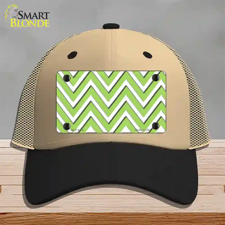 Lime Green White Large Chevron Novelty License Plate Hat Mesh / Khaki|Black