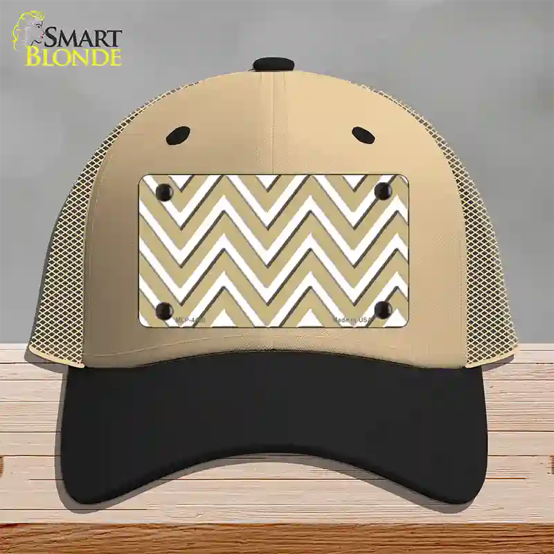 Gold White Large Chevron Novelty License Plate Hat Mesh / Khaki|Black