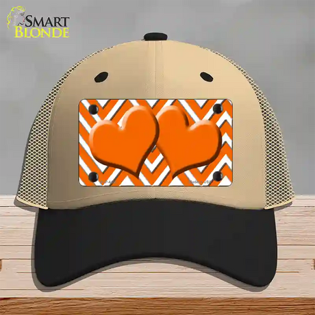 Orange White Large Chevron Orange Center Hearts Novelty License Plate Hat Mesh / Khaki|Black