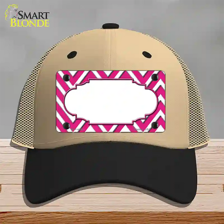 Pink White Chevon Center Scallop Novelty License Plate Hat Mesh / Khaki|Black