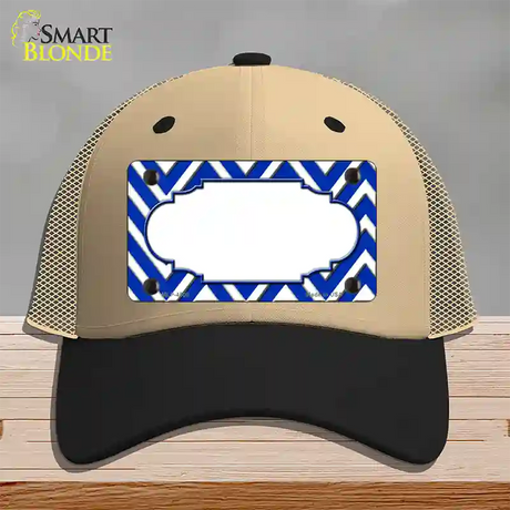 Blue White Large Chevron Center Scallop Novelty License Plate Hat Mesh / Khaki|Black