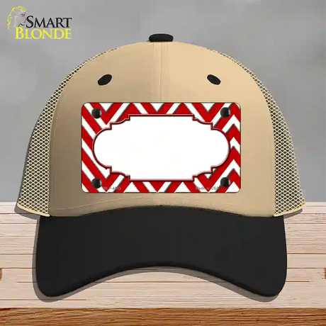 Red White Large Chevron Center Scallop Novelty License Plate Hat Mesh / Khaki|Black