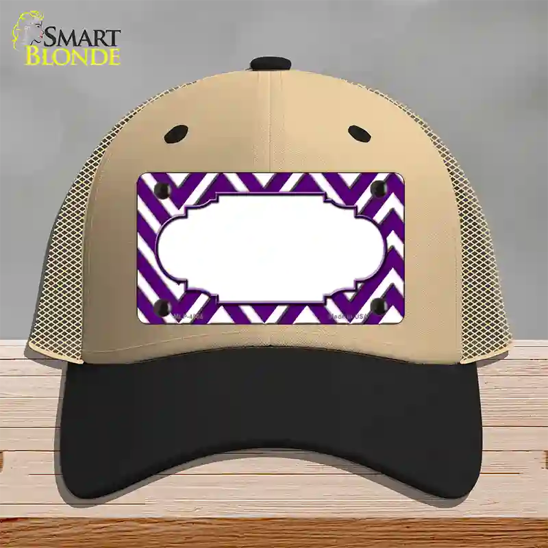 Purple White Large Chevron Center Scallop Novelty License Plate Hat Mesh / Khaki|Black