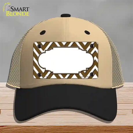 Brown White Large Chevron Center Scallop Novelty License Plate Hat Mesh / Khaki|Black