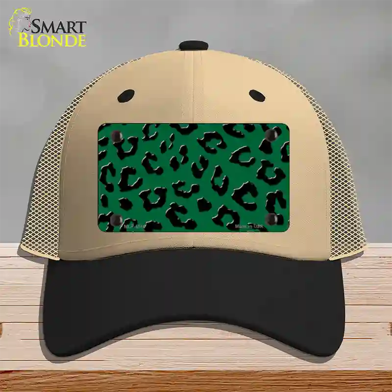 Green Black Cheetah Novelty License Plate Hat Mesh / Khaki|Black