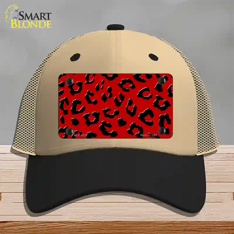 Red Black Cheetah Novelty License Plate Hat Mesh / Khaki|Black