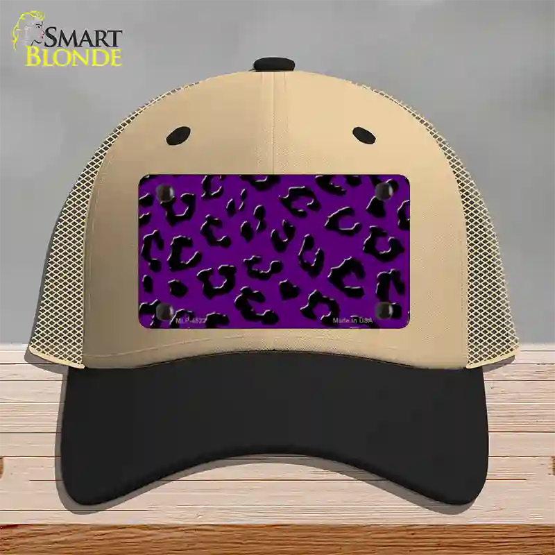 Purple Black Cheetah Novelty License Plate Hat Mesh / Khaki|Black