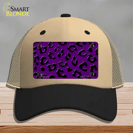 Purple Black Cheetah Novelty License Plate Hat Mesh / Khaki|Black