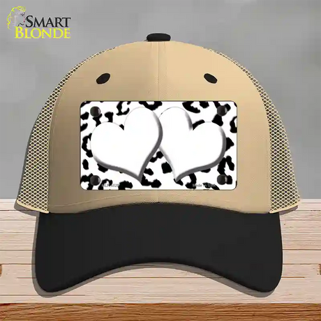 White Black Cheetah White Center Hearts Novelty License Plate Hat Mesh / Khaki|Black