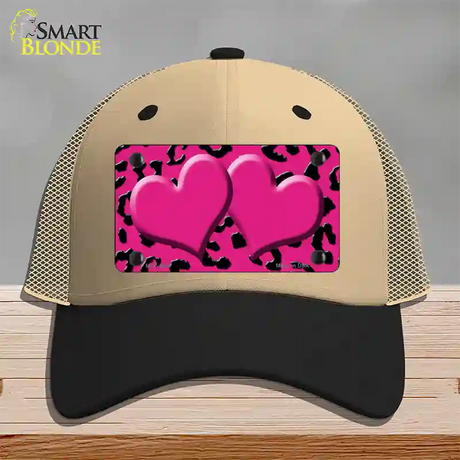 Pink Black Cheetah Pink Center Hearts Novelty License Plate Hat Mesh / Khaki|Black