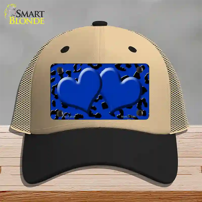 Blue Black Cheetah Blue Center Hearts Novelty License Plate Hat Mesh / Khaki|Black