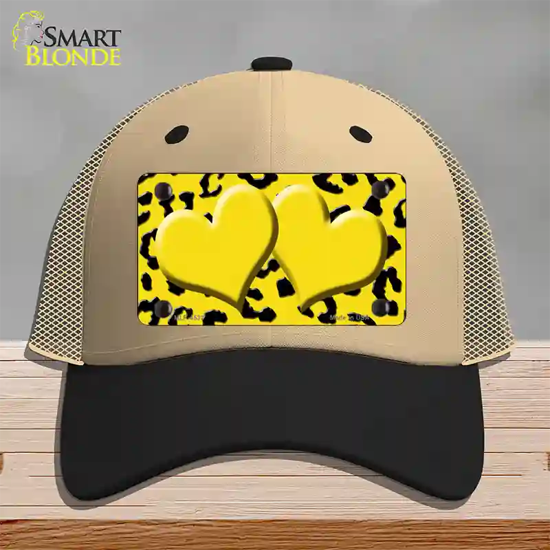 Yellow Black Cheetah Yellow Center Hearts Novelty License Plate Hat Mesh / Khaki|Black