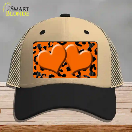 Orange Black Cheetah Orange Center Hearts Novelty License Plate Hat Mesh / Khaki|Black