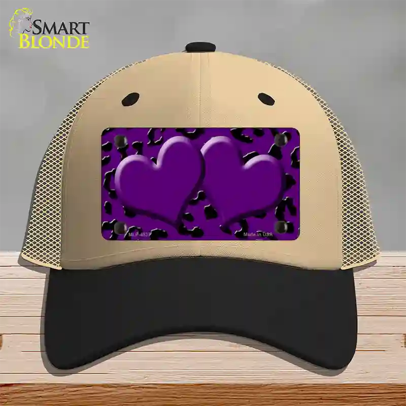 Purple Black Cheetah Purple Center Hearts Novelty License Plate Hat Mesh / Khaki|Black