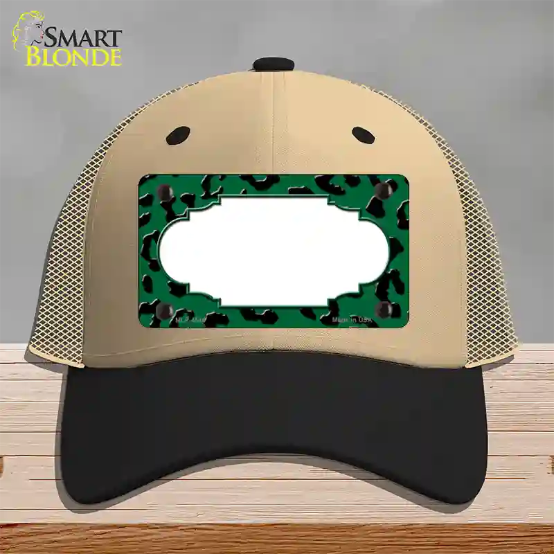 Green Black Cheetah Scallop Novelty License Plate Hat Mesh / Khaki|Black