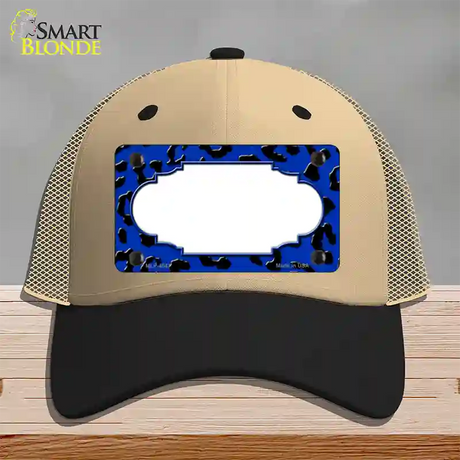 Blue Black Cheetah Scallop Novelty License Plate Hat Mesh / Khaki|Black