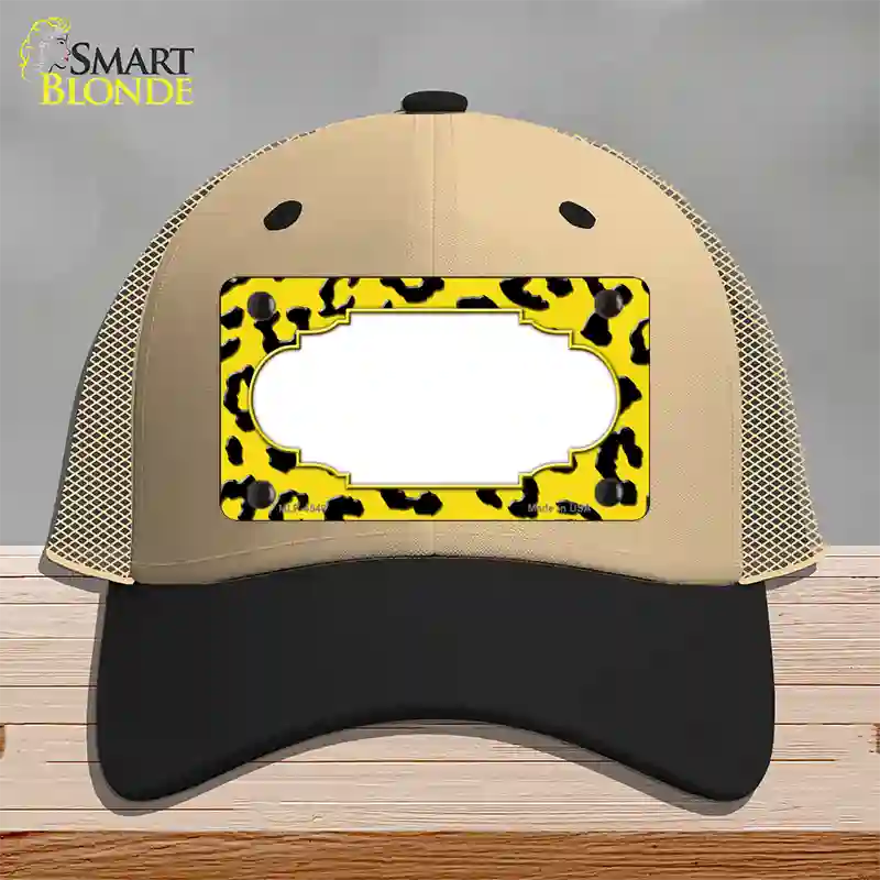 Yellow Black Cheetah Scallop Novelty License Plate Hat Mesh / Khaki|Black