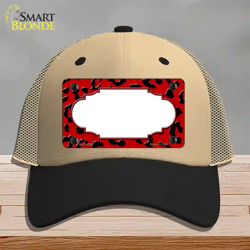 Red Black Cheetah Scallop Novelty License Plate Hat Mesh / Khaki|Black