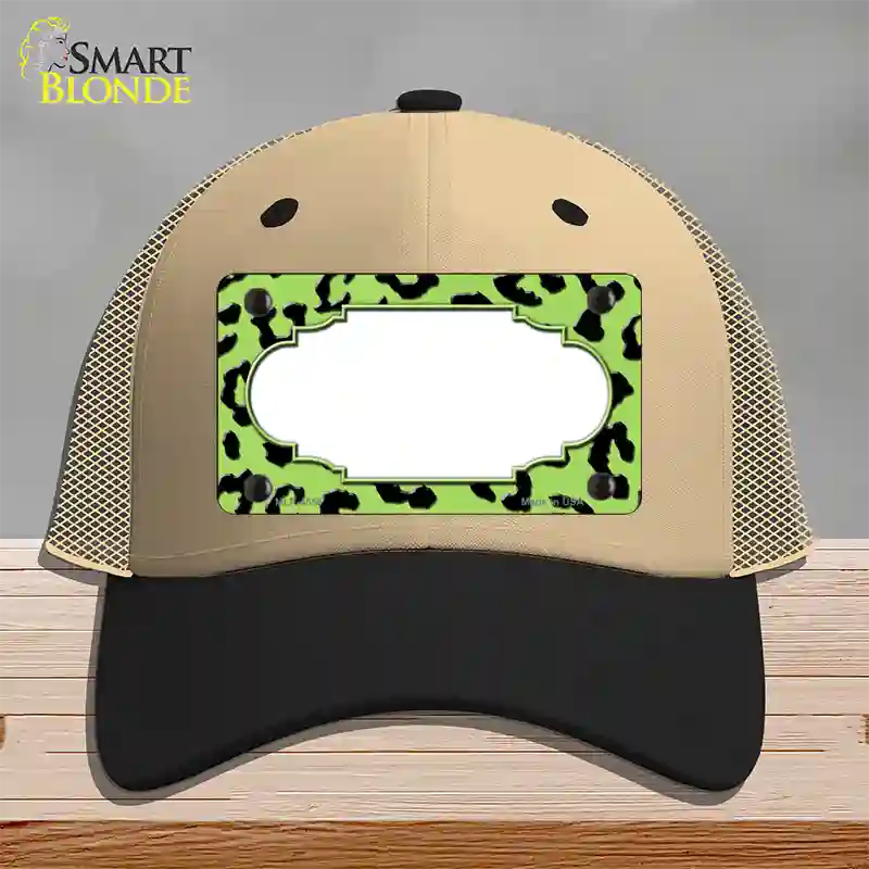 Lime Green Black Cheetah Scallop Novelty License Plate Hat Mesh / Khaki|Black