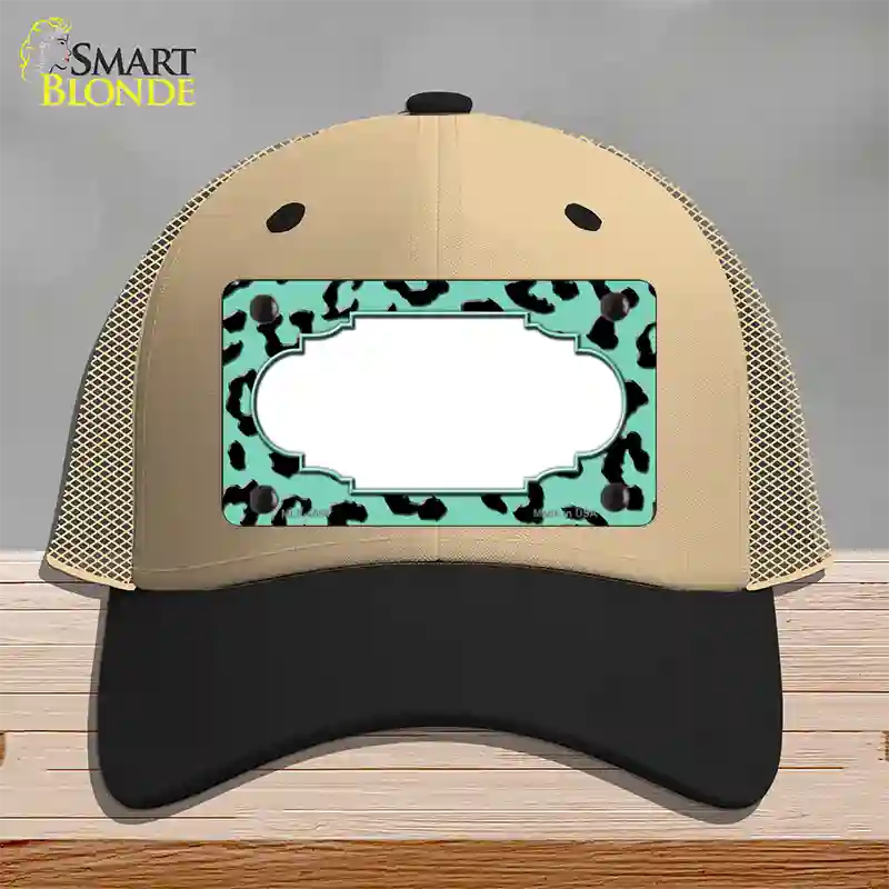 Mint Black Cheetah Scallop Novelty License Plate Hat Mesh / Khaki|Black