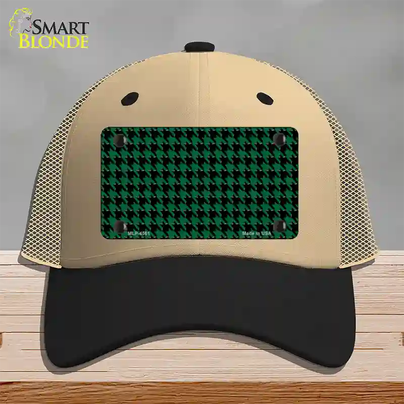 Green Black Houndstooth Novelty License Plate Hat Mesh / Khaki|Black