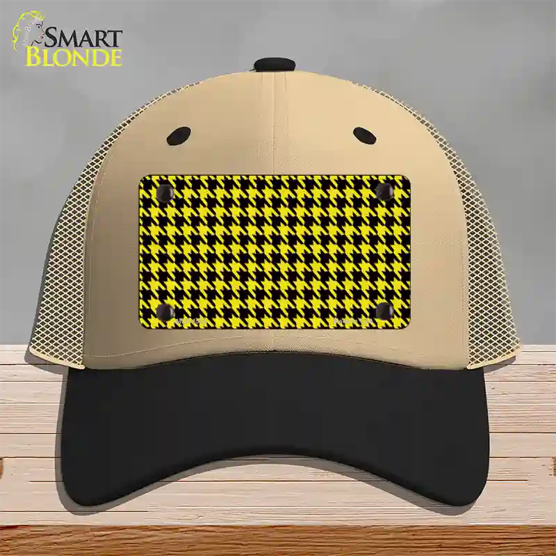 Yellow Black Houndstooth Novelty License Plate Hat Mesh / Khaki|Black