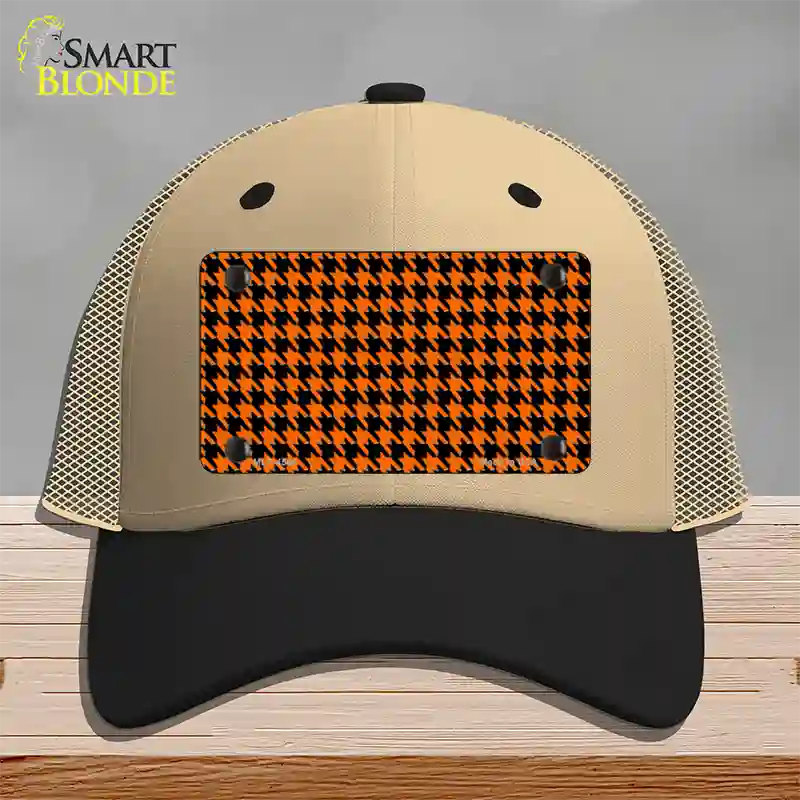 Orange Black Houndstooth Novelty License Plate Hat Mesh / Khaki|Black