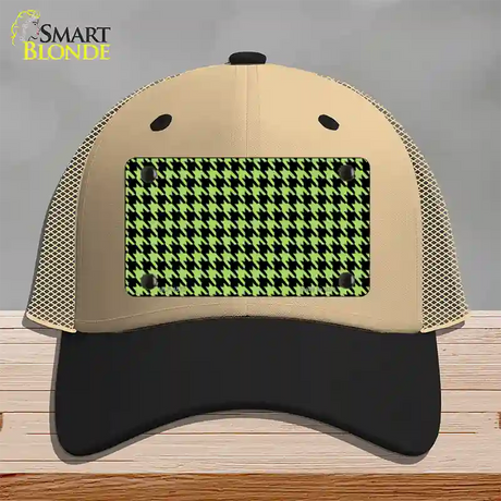 Lime Green Black Houndstooth Novelty License Plate Hat Mesh / Khaki|Black