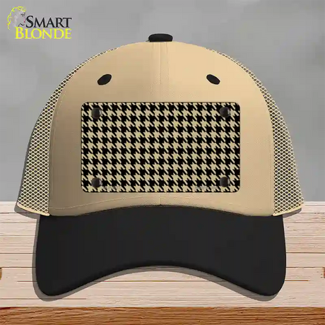 Gold Black Houndstooth Novelty License Plate Hat Mesh / Khaki|Black