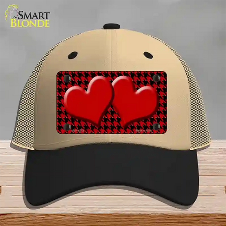 Red Black Houndstooth Red Center Hearts Novelty License Plate Hat Mesh / Khaki|Black