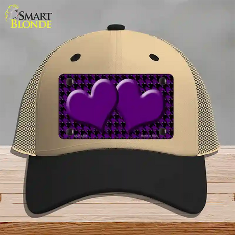 Purple Black Houndstooth Purple Center Hearts Novelty License Plate Hat Mesh / Khaki|Black