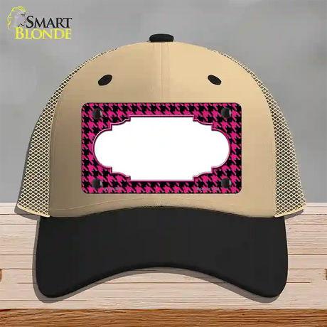 Pink Black Houndstooth Scallop Center Novelty License Plate Hat Mesh / Khaki|Black