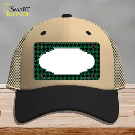 Green Black Houndstooth Scallop Center Novelty License Plate Hat Mesh / Khaki|Black