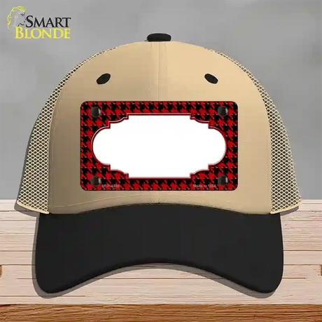 Red Black Houndstooth Scallop Center Novelty License Plate Hat Mesh / Khaki|Black