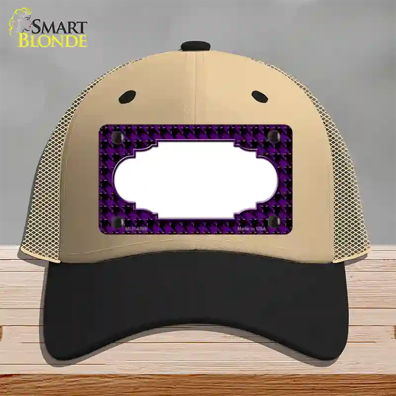 Purple Black Houndstooth Scallop Center Novelty License Plate Hat Mesh / Khaki|Black