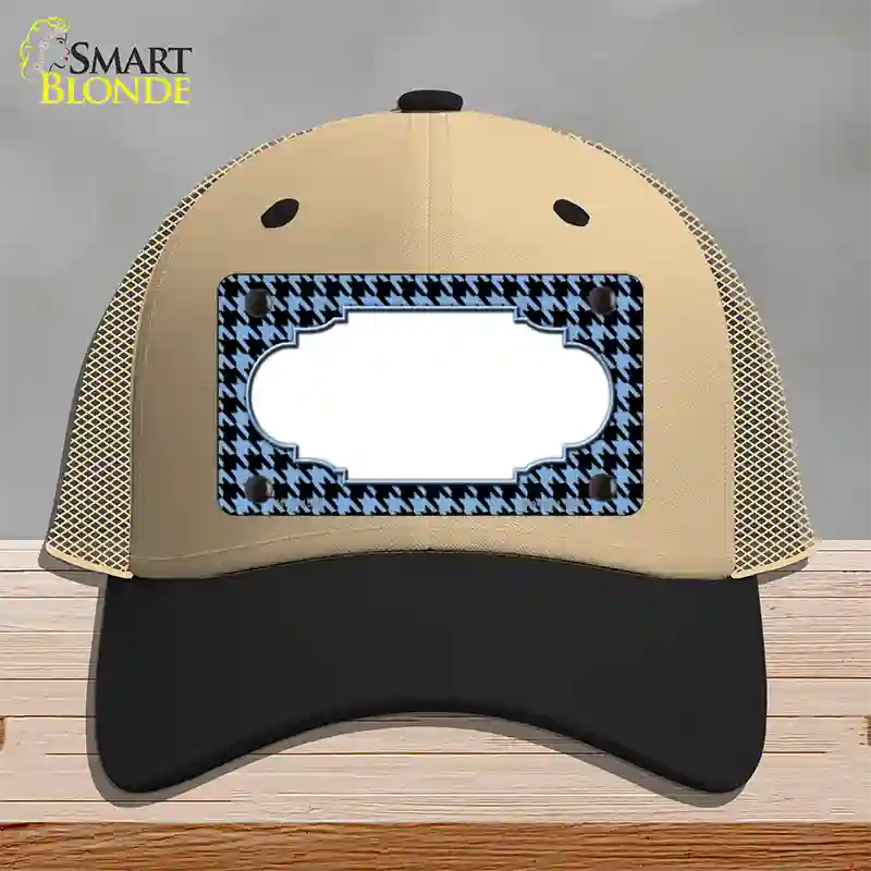 Light Blue Black Houndstooth Scallop Center Novelty License Plate Hat Mesh / Khaki|Black