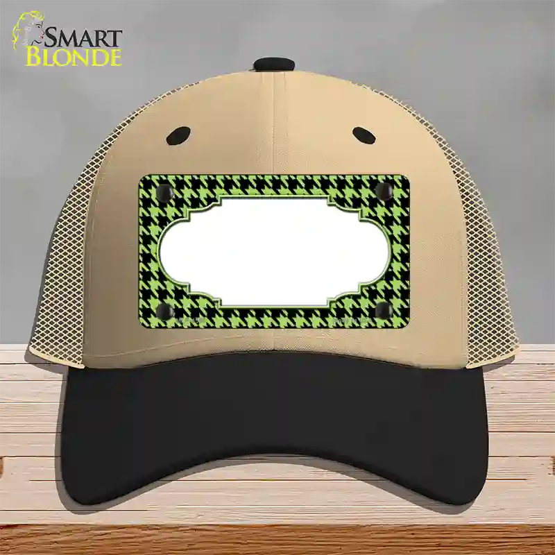 Lime Green Black Houndstooth Scallop Center Novelty License Plate Hat Mesh / Khaki|Black