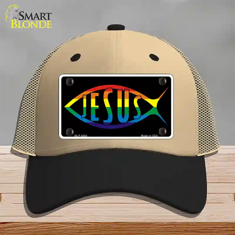 Jesus Fish Rainbow Novelty License Plate Hat Mesh / Khaki|Black