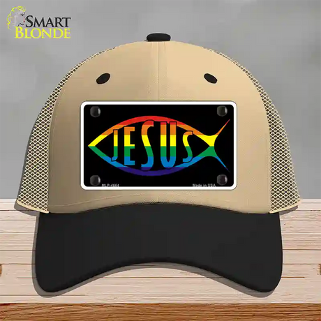 Jesus Fish Rainbow Novelty License Plate Hat Mesh / Khaki|Black