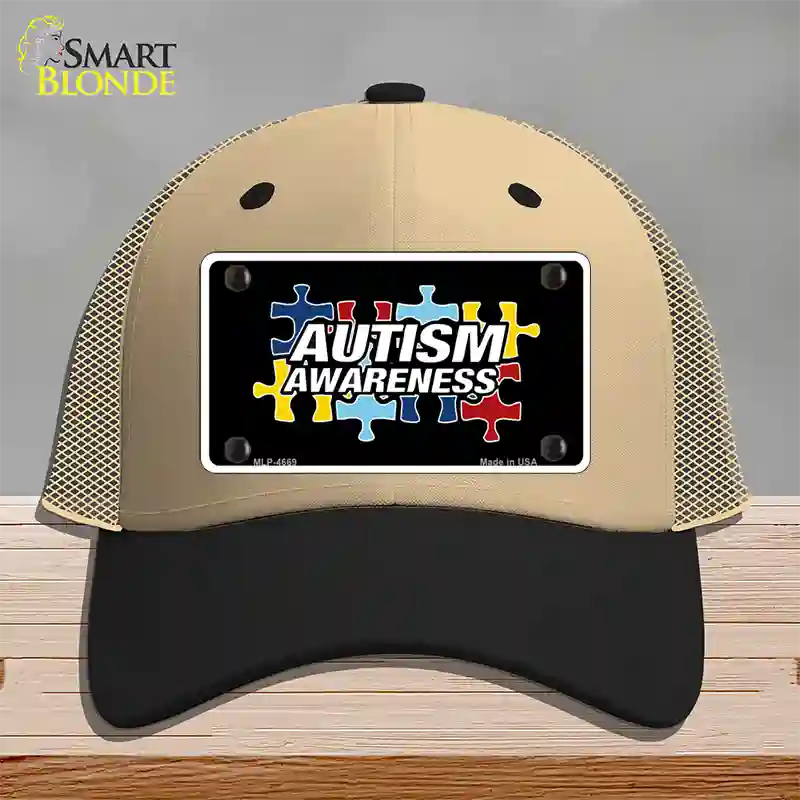 Autism Awareness Novelty License Plate Hat Sign Mesh / Khaki|Black