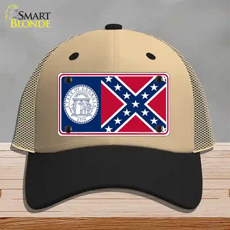 Georgia Confederate State Flag Novelty License Plate Hat Mesh / Khaki|Black